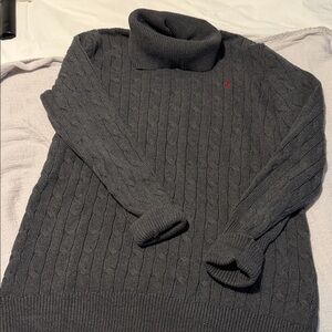 Polo by Ralph Lauren Dark Charcoal Cable-Knit Turtleneck Sweater